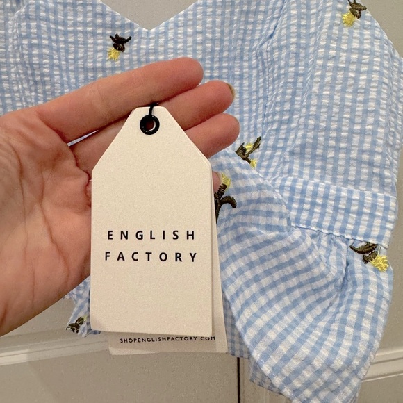 English Factory blue gingham floral embroidered crop top women’s small new tags - Picture 3 of 9